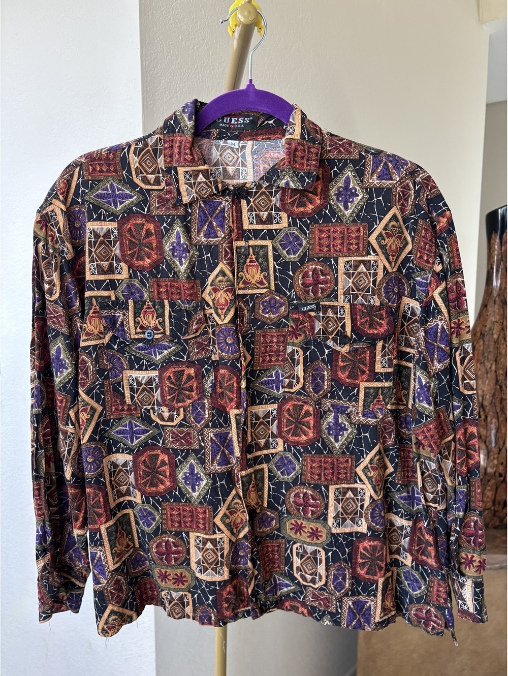 Vintage Guess Georges Marciano geometric rayon shirt Size M